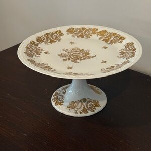 Vintage Cake Stand – Floral Gold Design, Pedestal Dessert Plate